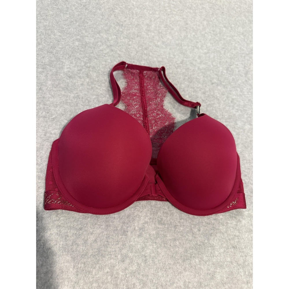 Victoria's Secret‎ Bra Womens 32DD Red Lace T-Shirt Push Up Chantilly Racerback